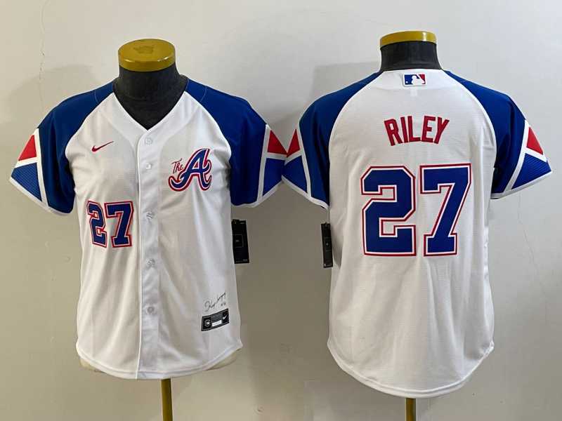 Youth Atlanta Braves #27 Austin Riley Number White 2023 City Connect Cool Base Stitched Jerseys->mlb youth jerseys->MLB Jersey